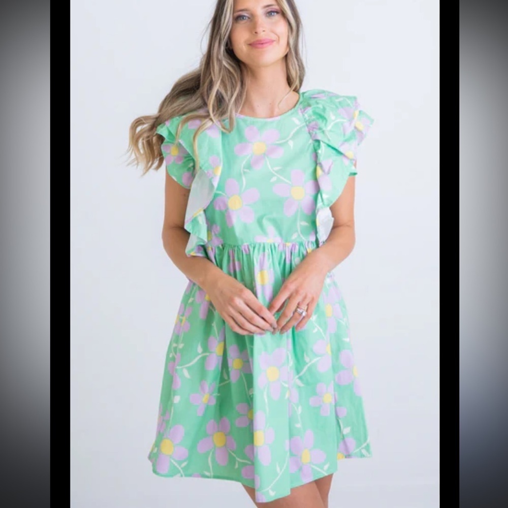Karlie Daisy Mint Green Floral Ruffle Poplin Mini Dress. Size M. Retail $100.